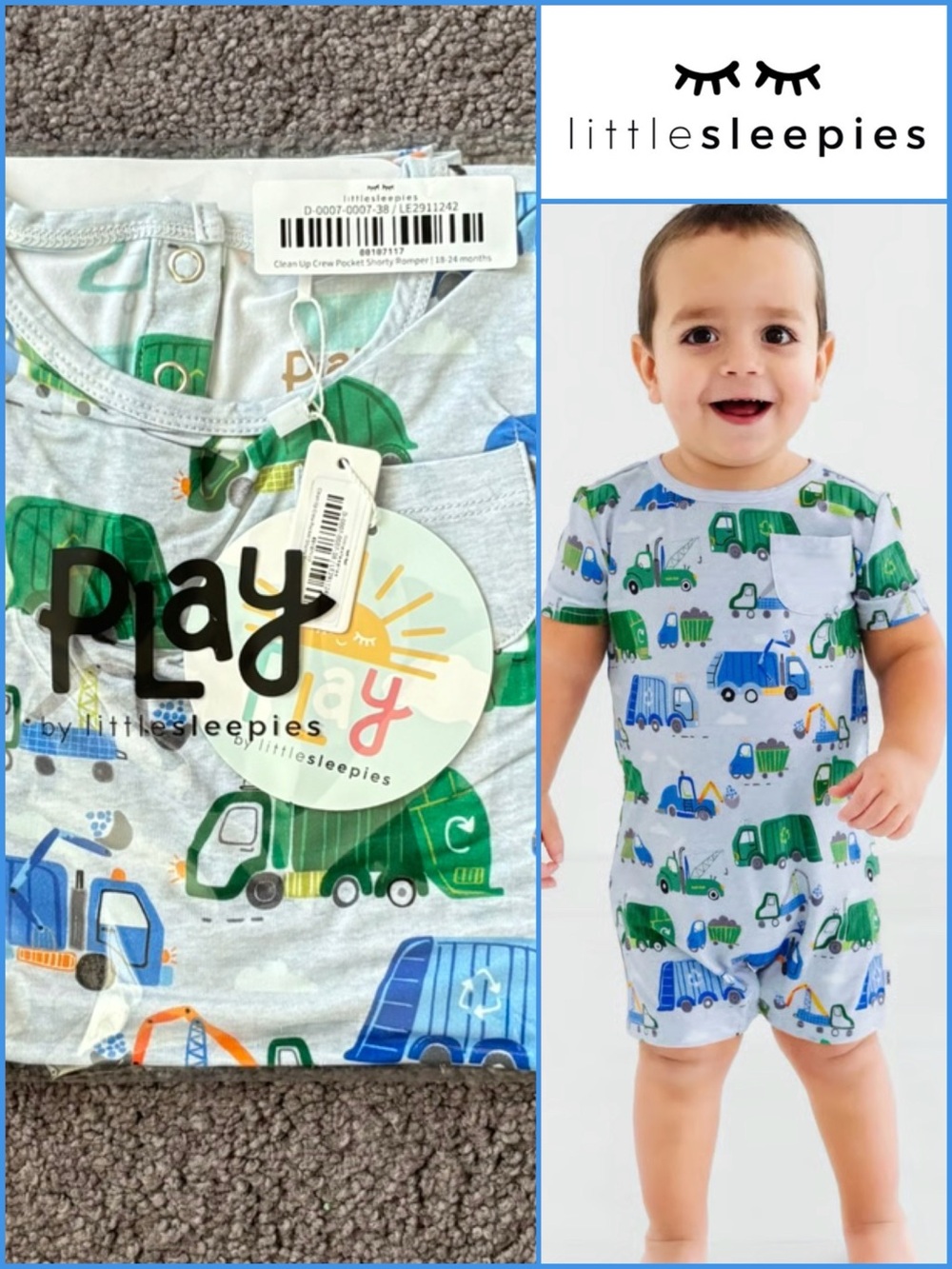 ♻️Little Sleepies Clean Up Crew Romper